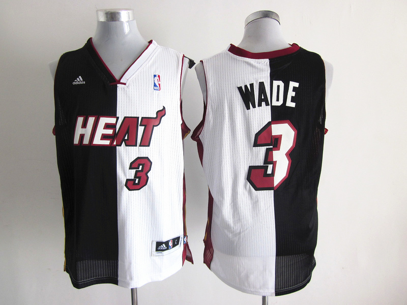  NBA Miami Heat 3 Dwyane Wade Swingman Split Black White Jersey